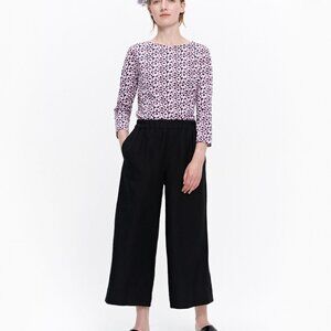 MARIMEKKO 46 Black Tuulelma Cropped Wide Leg Trousers 100% Linen Pockets